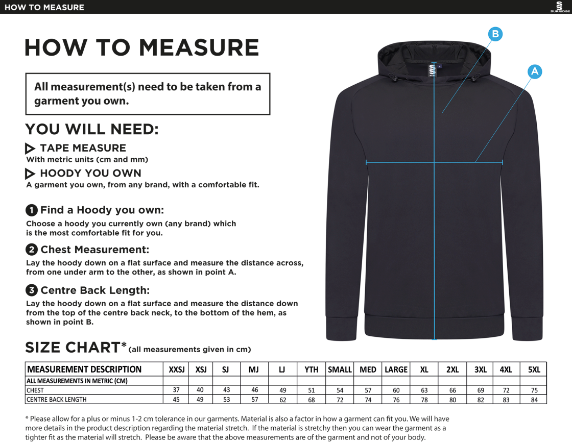 ACTIVE HOODY NAVY - Size Guide